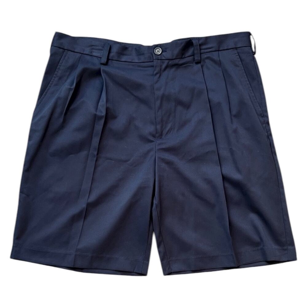 Izod Navy Pleated Front Relaxed Fit Shorts Y2K Golf Casual Men's 36